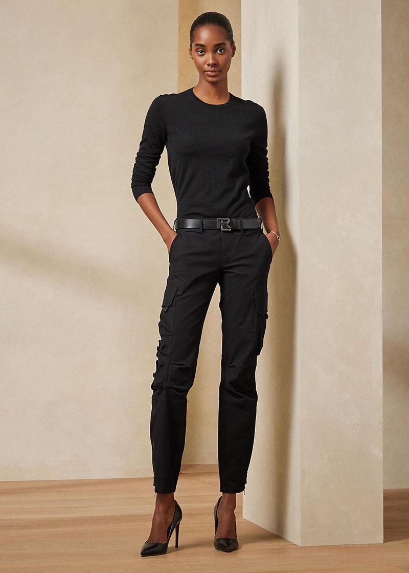 ラルフ ローレン パンツ レディース 黒 Mitchell ストレッチ コットン Twill ETILW3928